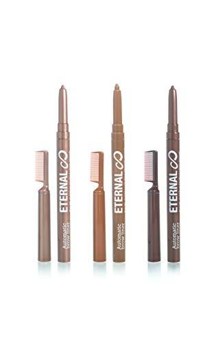 Eternal Eternal Automatic Water Resistant Eyebrow Liner Set with Shaping Comb – Long Lasting, Professional and High Precision Brow Definer with No Sharpening, Retractable Twist Up Mechanism (3 Pack)