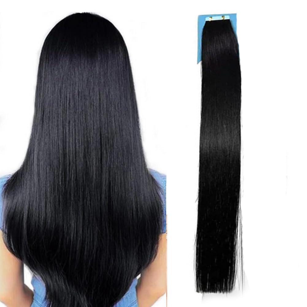Kiss darling LASHES Jet Black Tape in Hair Extensions Human Hair 22Inches 100g 40Pcs/Pack Tape ins Human Hair Extensions Real Tape in Extensions Full Head for Women #1 Color