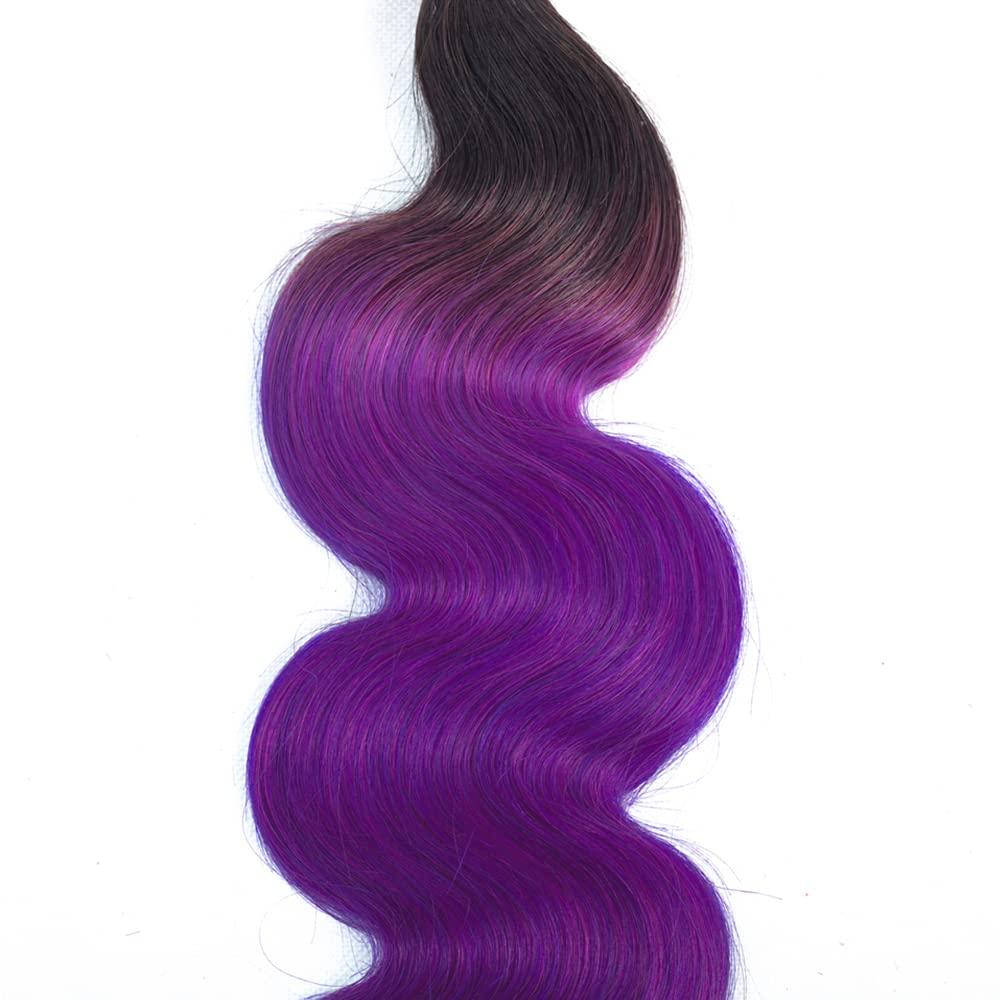 lorauroga Ombre Purple Body Wave Bundles Human Hair Black To Purple Body Wave Hair 3 Bundles 100% Unprocessed Virgin Hair Extensions Tow Tone Hair Bundle For Women 24 26 28 Inch