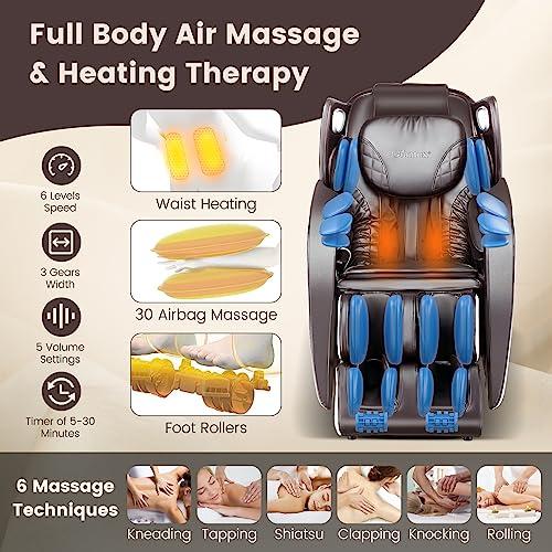 Giantex Giantex Full Body Massage Chair, Zero Gravity Massaging Chair with SL Track, Airbags, Foot Rollers, Shoulder Detection, Heating, Bluetooth, 12 Modes, Voice Control, Assembly-Free, Free Indoor Delivery