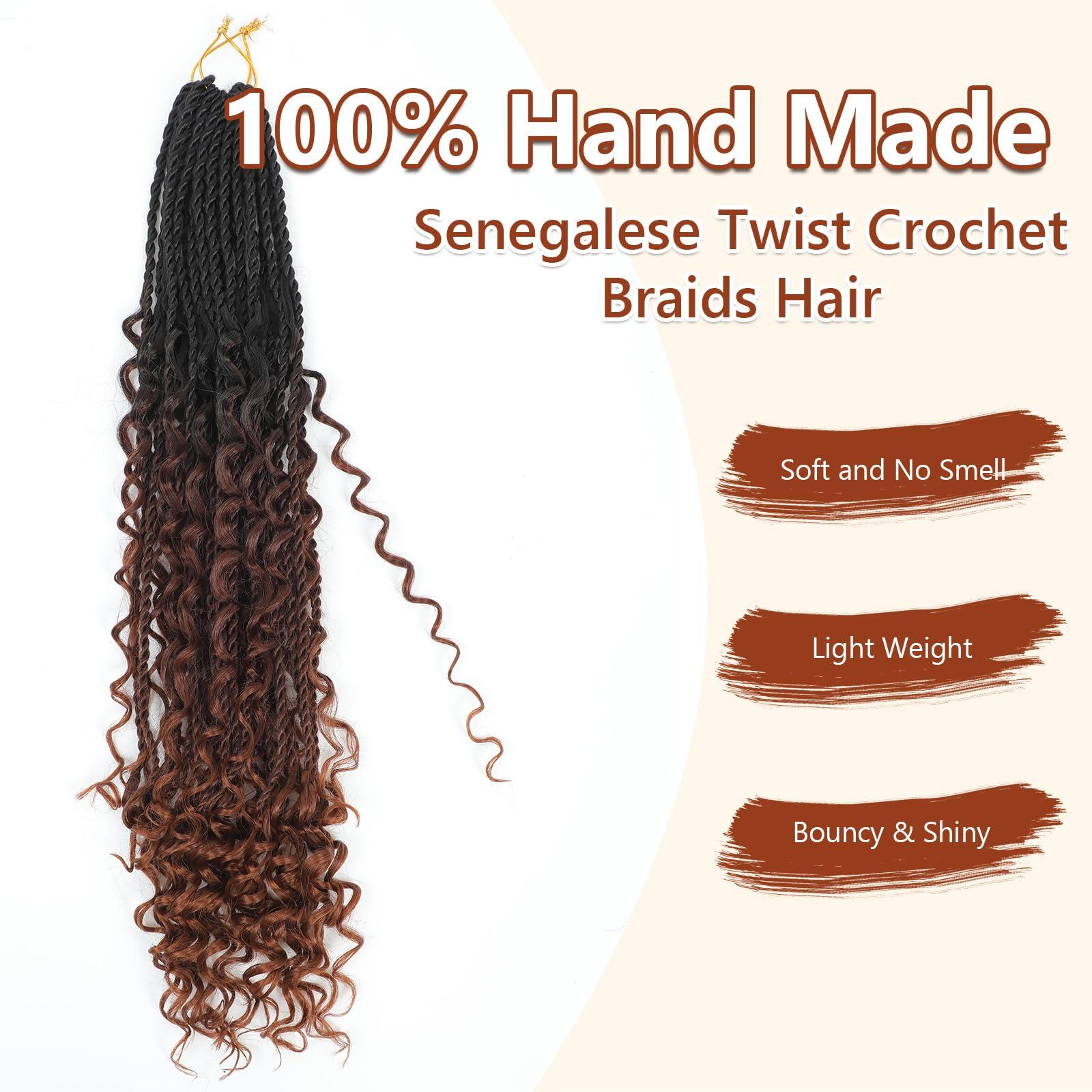 FIRSTCYH HAIR Senegalese Twist Crochet Hair with Curly Ends - 12 Inch Boho Island Twist Crochet Hair 8 Packs Boho Goddess Twist Crochet Hair Pre Looped Crochet Twists with Curly Ends(12(8Packs), 1B/33/30)
