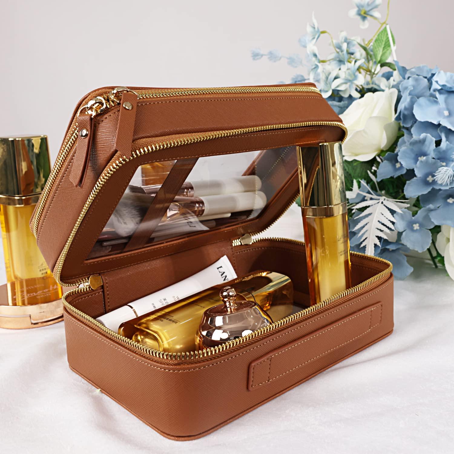 SANHECUN SANHECUN Clear Travel Toiletry bag Toiletry Case Carry on Travel Accessories Bag Makeup Bag (Brown, SHC-TL-2)
