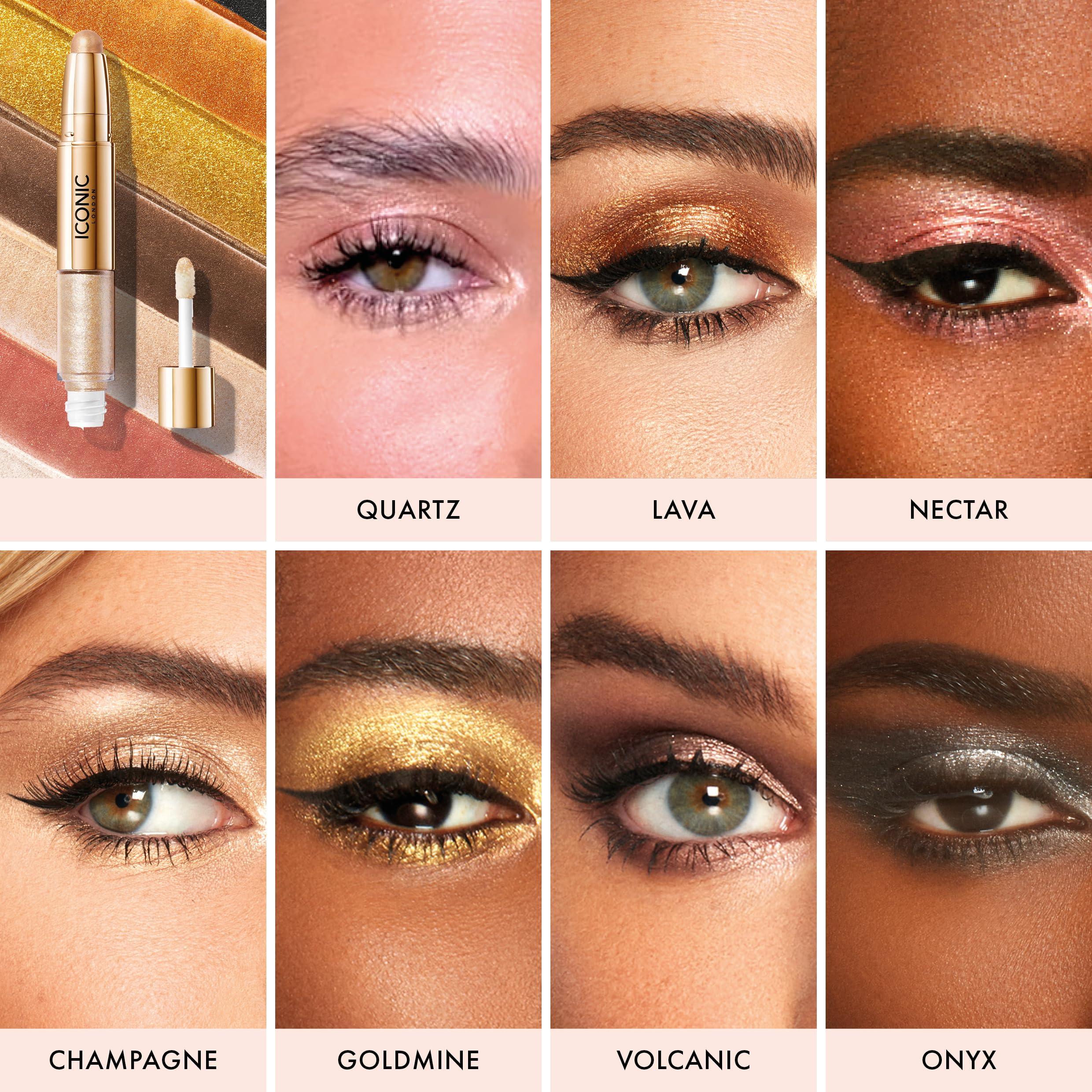 ICONIC LONDON ICONIC LONDON Glaze Crayon | Dual Ended Eyeshadow Stick for Sparkling, Wet-Look Glazed Effect, Cruelty Free, Vegan Makeup, Onyx (Gunmetal) 0.92 oz