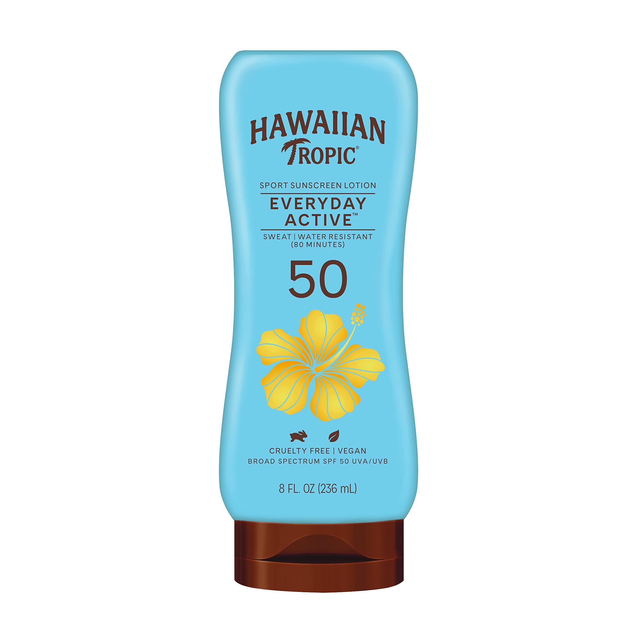 Hawaiian Tropic Hawaiian Tropic Mineral Powder Sunscreen Brush SPF 30 & Everyday Active Sunscreen Lotion SPF 50 Bundle, 8oz