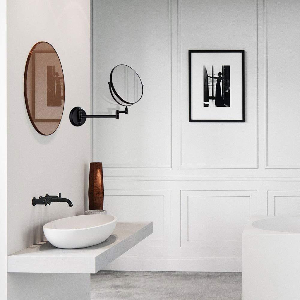 inBEKEA inBEKEA Wall-Mounted Shaving Mirror Black 10X Magnification + Normal 8-Inch Double-Sided Round Bathroom Vanity Mirror Swivel, Extendable