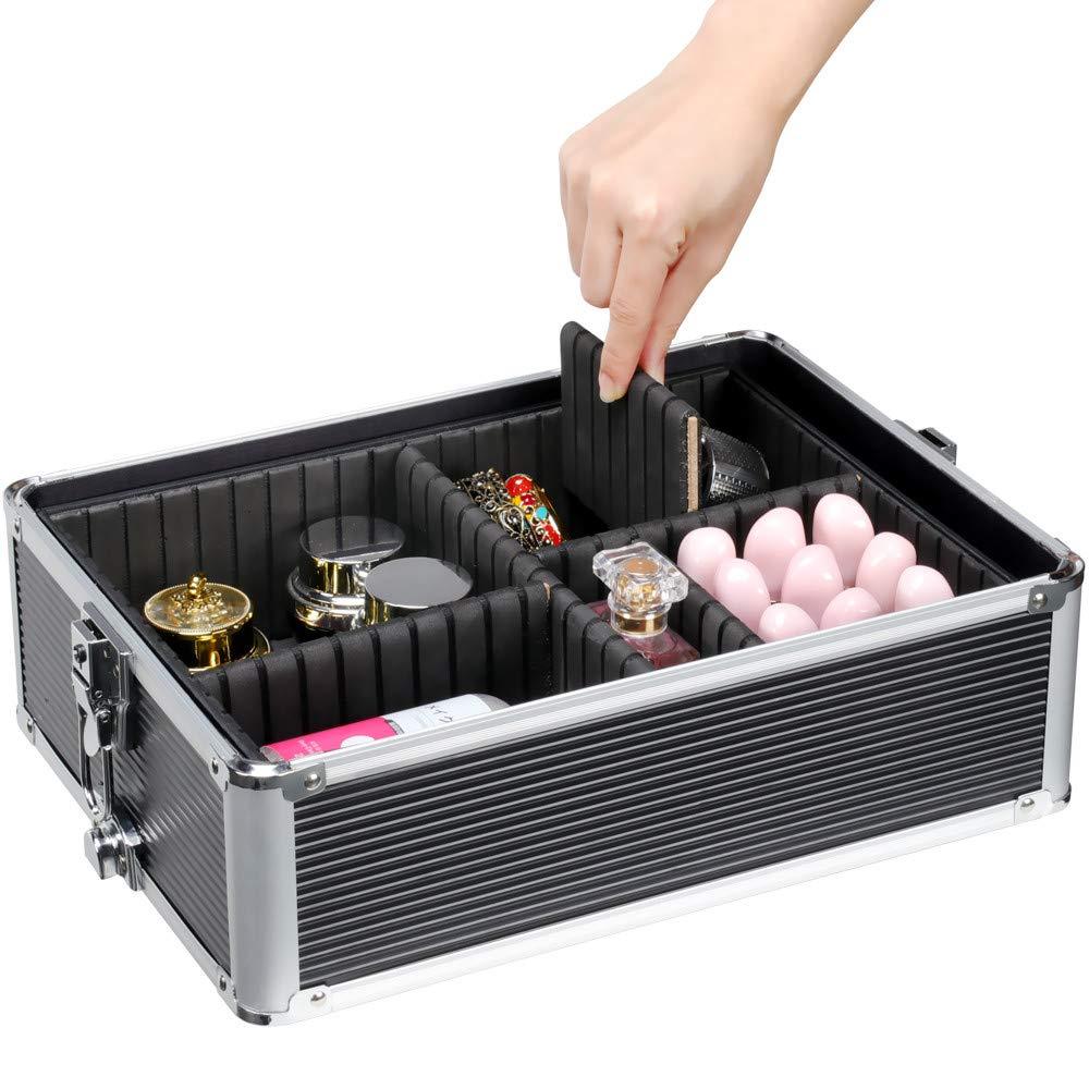 costoffs Costoffs Extra Large Makeup Trolley Cosmetic Case Organiser Beauty Trolley on Wheels Vanity Case with Adjustable Dividers (Black, 4 in 1)