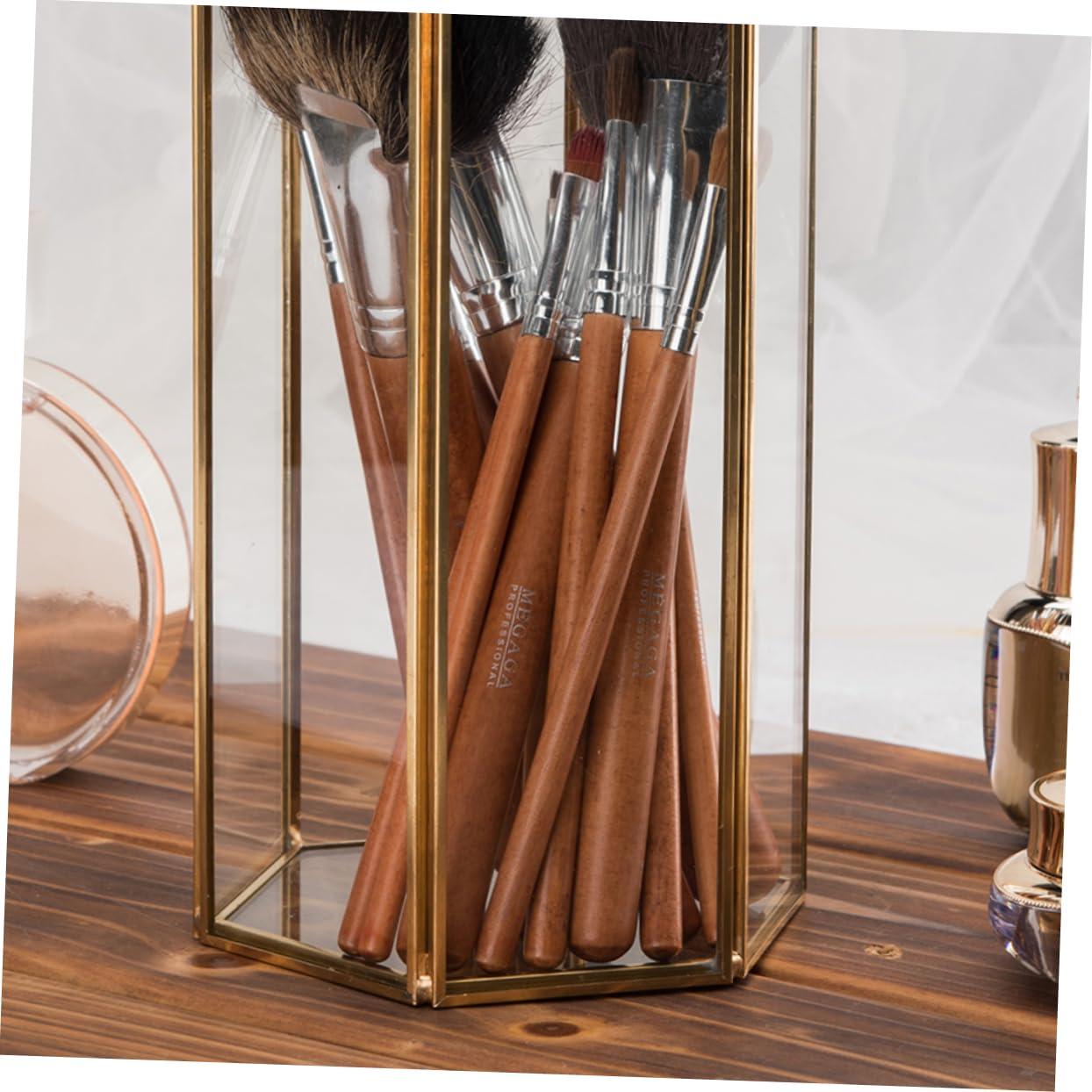Gogogmee Gogogmee Retro Hexagon Color Makeup Box Copper Frame Glass Makeup Brush Storage Organizer