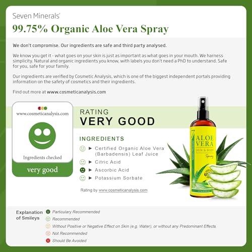 Seven Minerals Seven Minerals, Organic Aloe Vera Spray for Body & Hair - From Freshly Cut Aloe Plant, Extra Strong, Easy to Apply, No Thickeners So It Absorbs Rapidly, No Sticky Residue - Made in USA (Big 12 fl oz)