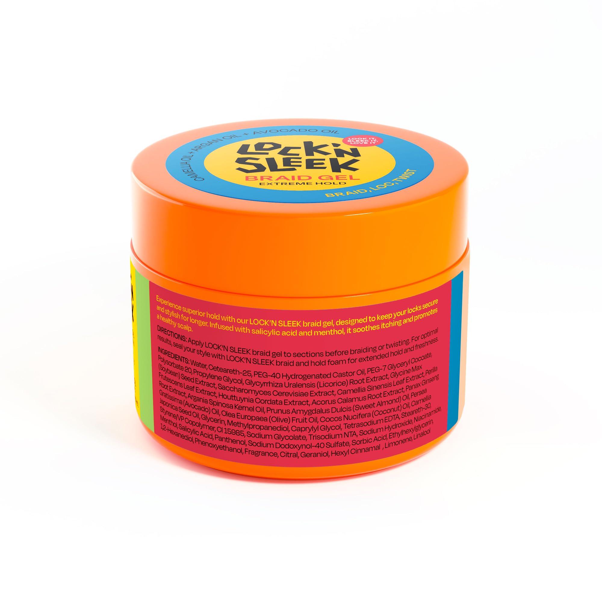 LOCK\'N SLEEK LOCK'N SLEEK Braiding Gel, Extreme Hold Braid, Loc, and Twist, Flake-Free, Tames Frizz, and Contol Edge (5 FL OZ)