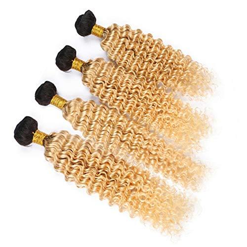 Tony beauty hair #1B/613 Blonde Ombre Deep Wave Brazilian Human Hair Weave Bundles 4Pcs Lot Black Roots Bleach Blonde Ombre Virgin Human Hair Weave Wefts Deep Wave Curly Bundles Double Wefts (28 28 28 28)