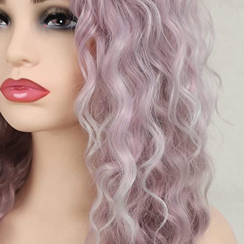 Fencca Fencca Purple Wig Long Curly Wigs for Women Ombre Purple Wavy Curly Synthetic Wig Free Part Natural Looking Wig