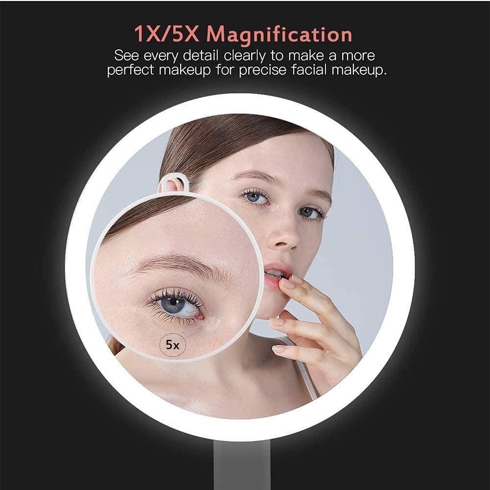 DJFHDIHRFHBVCASIJ Tabletop Shaving Mirrors with A 5X Magnify Glass, Dimmable Vanity Mirrors for Bathrooms, Hotels, Spas and Beauty Salons