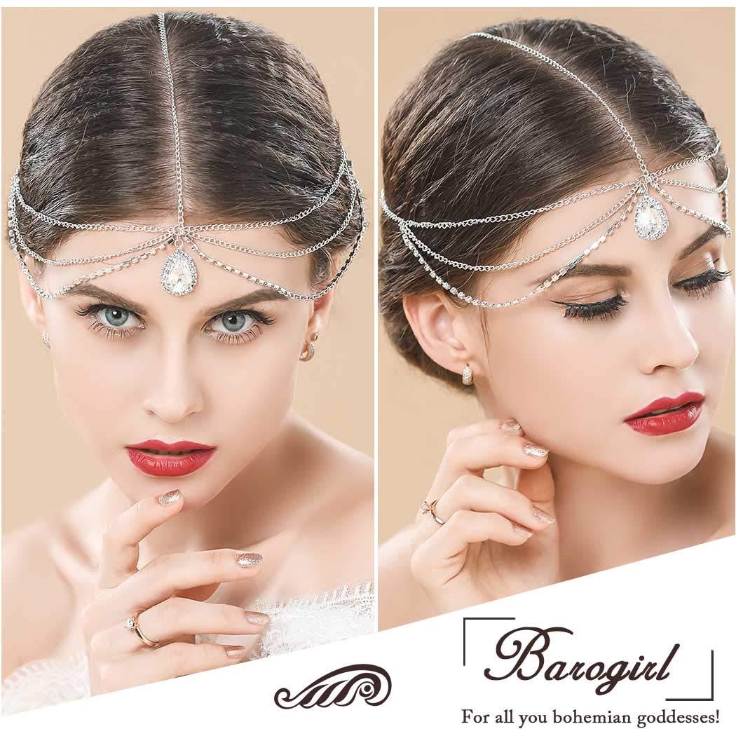 BAROGIRL Barogirl Head Chain Wedding Rhinestones Boho Bridal Headpiece for Women