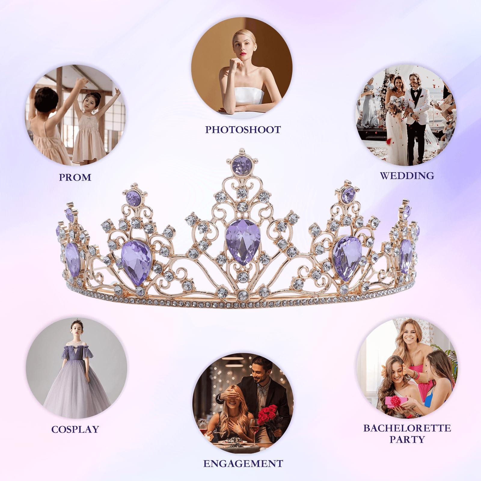 JasperKino Purple Tiara Crown Crystal Purple Rhinestone Princess Bride Wedding, Birthday, Celebration, Party Headband, Purple