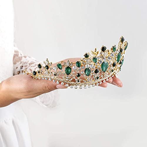 Fairyu Fairyu Baroque Wedding Crown and Tiaras Sparkly Rhinestone Bride Tiaras Crystal Crowns Head Pieces for Women and Girls (Green)