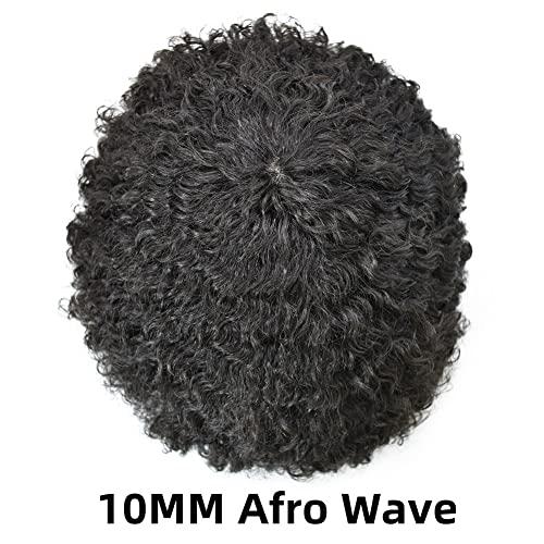 Generic Afro Toupee For Black Men Weave Hair Units Thin Skin Injection PU Human Hair Replacement System African American Wigs for Man Curly Hairpiece Prosthetics (Afro Curl 10mm, 1B Off Black)
