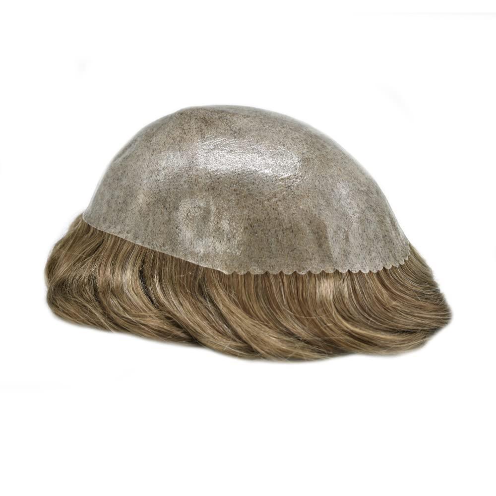 Generic Men Hair System 0.1MM Poly Skin Toupee for Men Hair Replacement Systems Injection PU Hair Men Toupee Hairpieces(8\"x10\"-110% light to medium density, 1740# 17# Dark Ash Blonde +40% Grey)