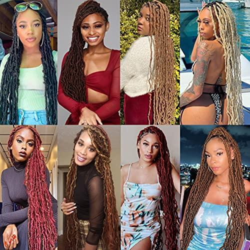 ZRQ ZRQ 30 Inch Faux Locs Crochet Hair, 6 Packs Pre-looped Red Goddess Locs Croceht Braids Synthetic Curly Wavy Burgundy Soft Locs Crochet Hiar Extensions BUG#