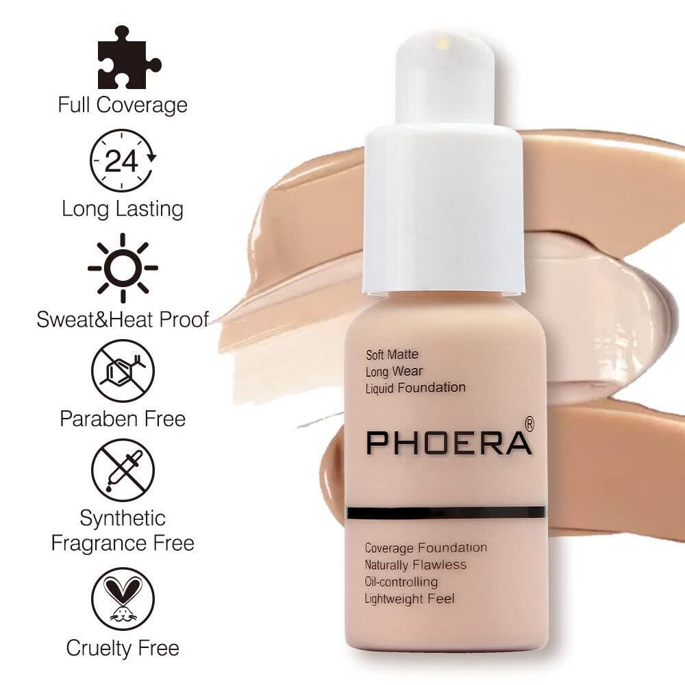 Phoera Phoera Full Coverage Foundation Soft Matte Oil Control Concealer 30ml Flawless Cream Smooth Long Lasting (103 WARM PEACH)