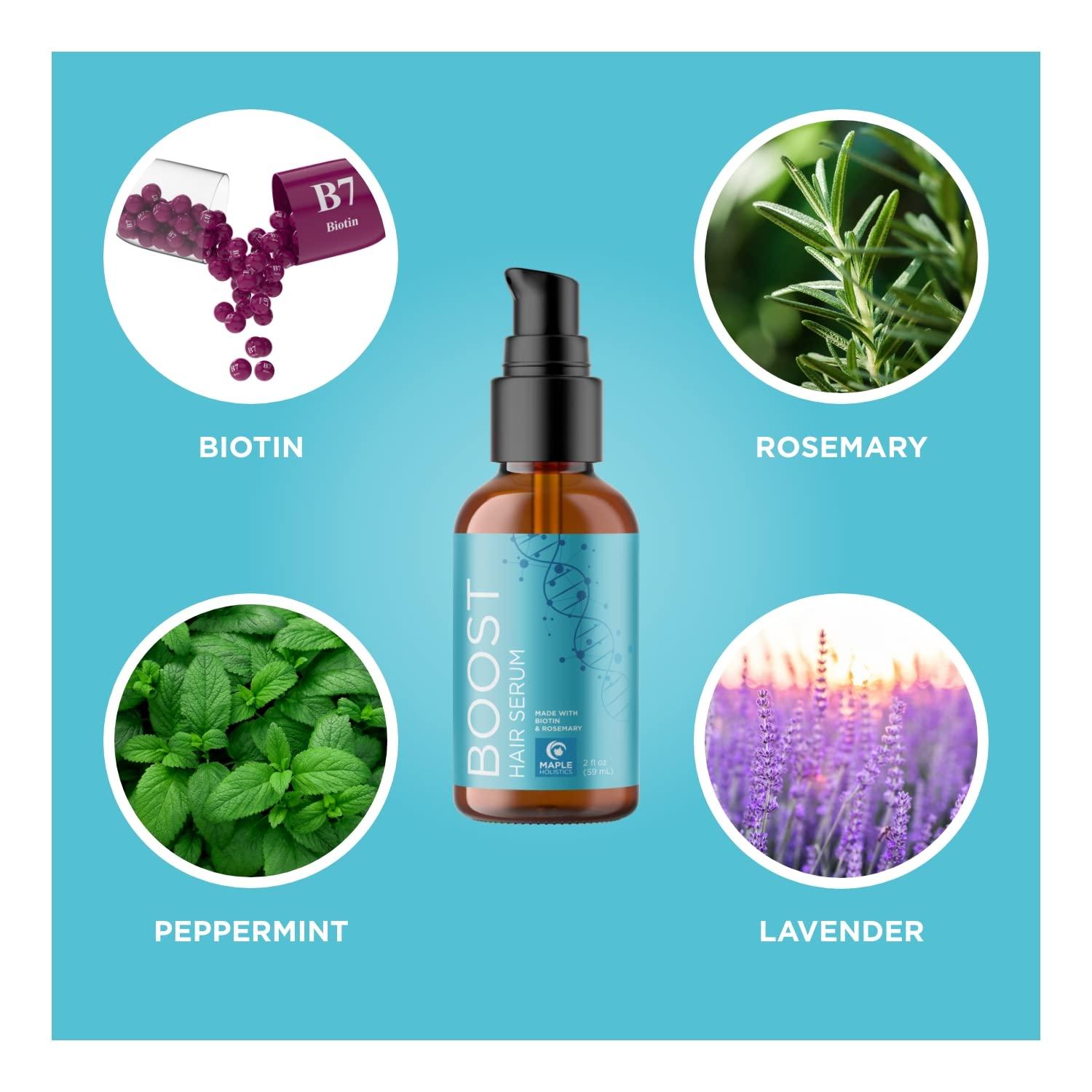 Maple Holistics Hair Growth and Thickening Set for Women and Men - Biotin Infused Shampoo, Conditioner, and Hair Thickening Serum with Castor and Rosemary Oil