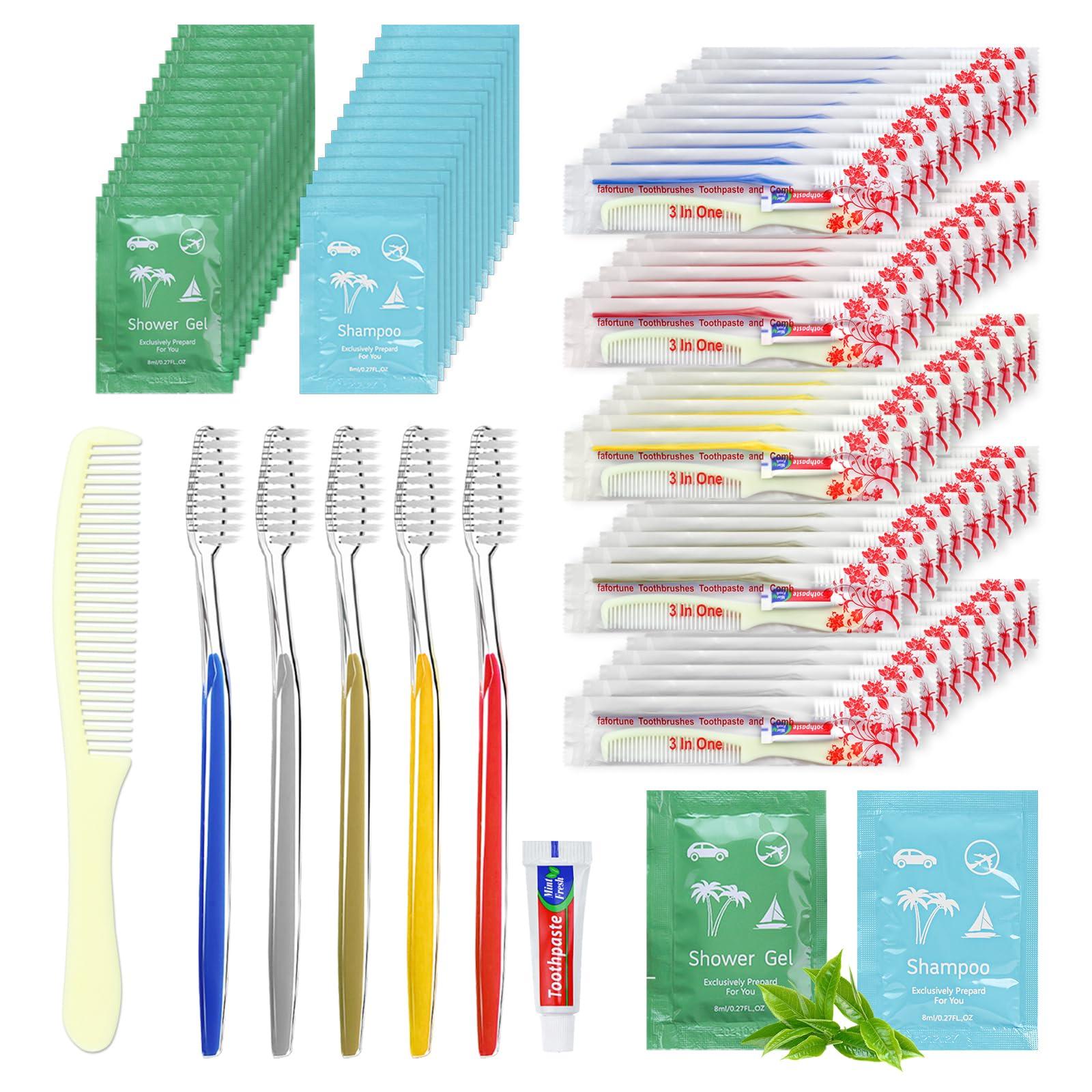 fafortune Bulk Hygiene Kits for Homeless,Disposable Toothbrushes with Toothpaste and Comb for Homeless Individually WrappedBasic Toiletry Kits Travel Size Shampoo And Body Wash For Hotel,Air Bnb Charity(40)