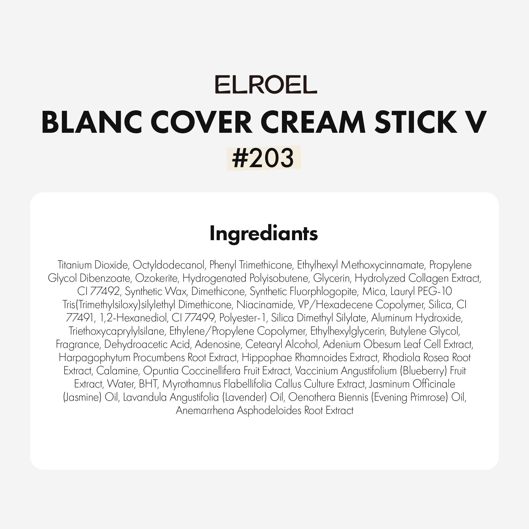 ELROEL BLANC Cover Cream Stick V - Korean Color-Changing Foundation with Detachable Brush - Full to Medium Coverage Base Makeup (203 Medium, 0.45 oz)