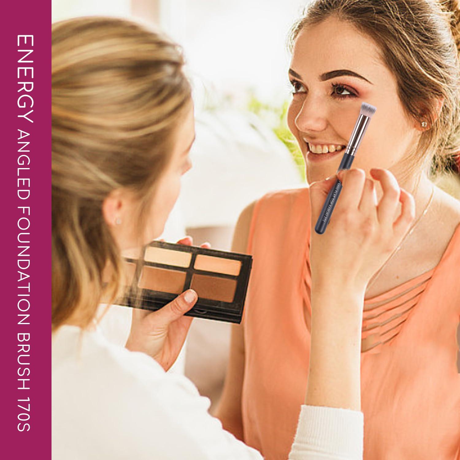 ENERGY ENERGY Foundation Brushes Set-Flat Makeup Brush and Flat Top Kabuki Brush-Vegan Synthetic Bristles For Liquid Cream Powder Makeup Blending