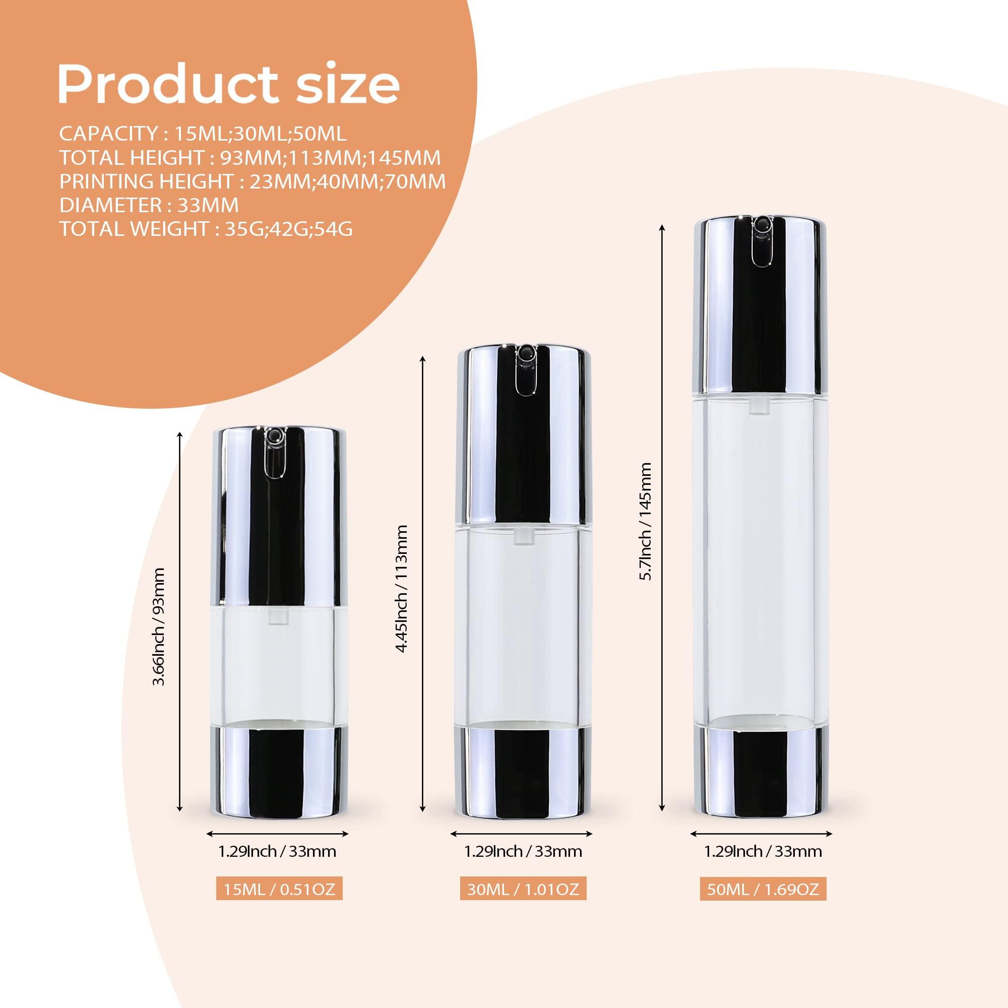 longway LONGWAY 1.7oz/50ml Airless Pump Bottles Silver Airless Cosmetic Cream Pump Bottle Travel Size Dispenser Refillable ContainersPack of 6