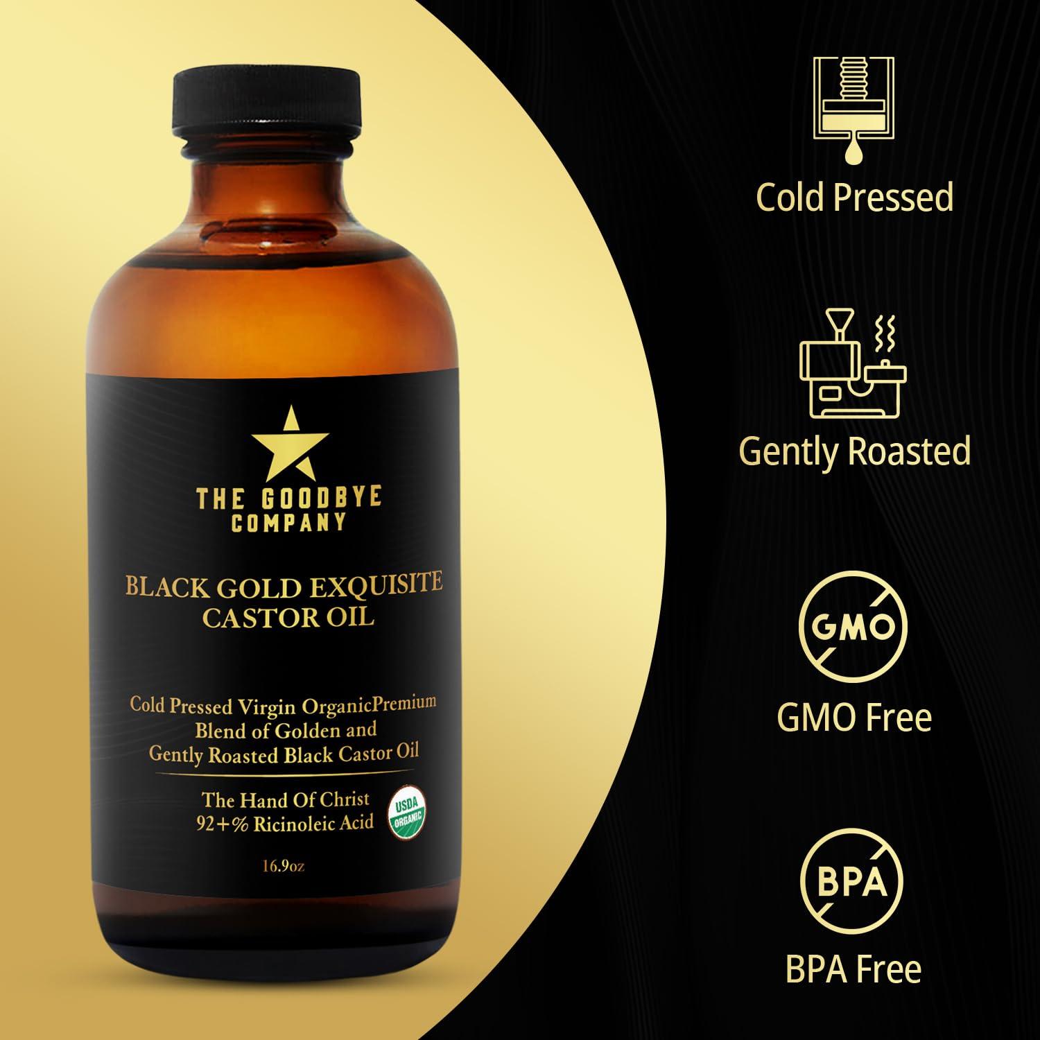 The Goodbye Company The Goodbye Company Jamaican Black & Gold Castor Oil Blend  USDA Organic, Cold-Pressed & Unrefined  Pure Hexane-Free Oil for Hair, Skin, Body, Eyelashes & Eyebrows