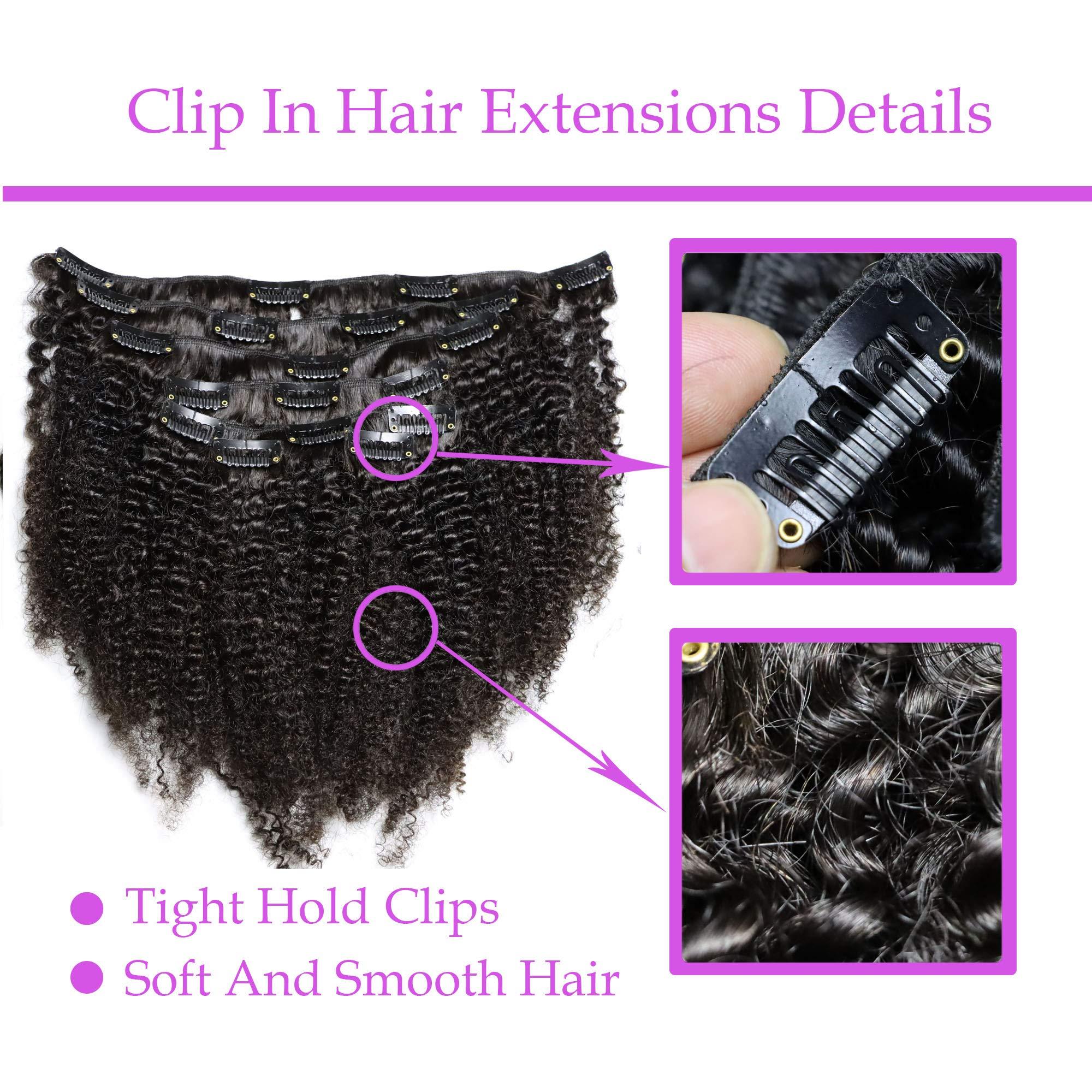 IXTUYLL IXTUYLL Virgin Human Hair Clip In Extensions 4C Afro Kinky Curly Kinky Straight 120 Grams Clip Ins Hair Extensions Real Human Hair Curls (Natural Black Afro Curly Clip In Hair, 20 Inch 120g)