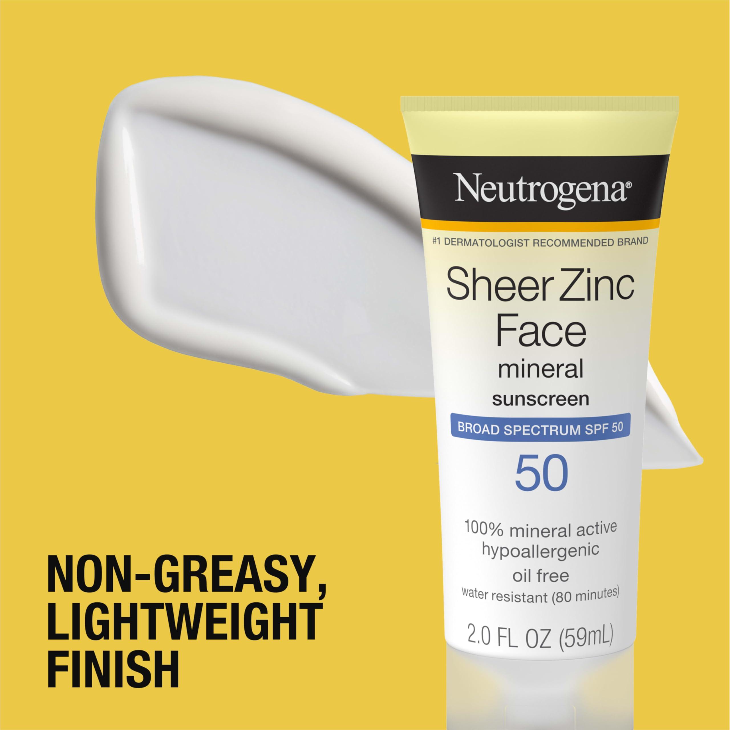 Neutrogena Neutrogena Sheer Zinc Oxide Dry-Touch Mineral Face Sunscreen Lotion with Broad Spectrum SPF 50, Oil-Free, Non-Comedogenic & Non-Greasy, Hypoallergenic, 2 fl. oz