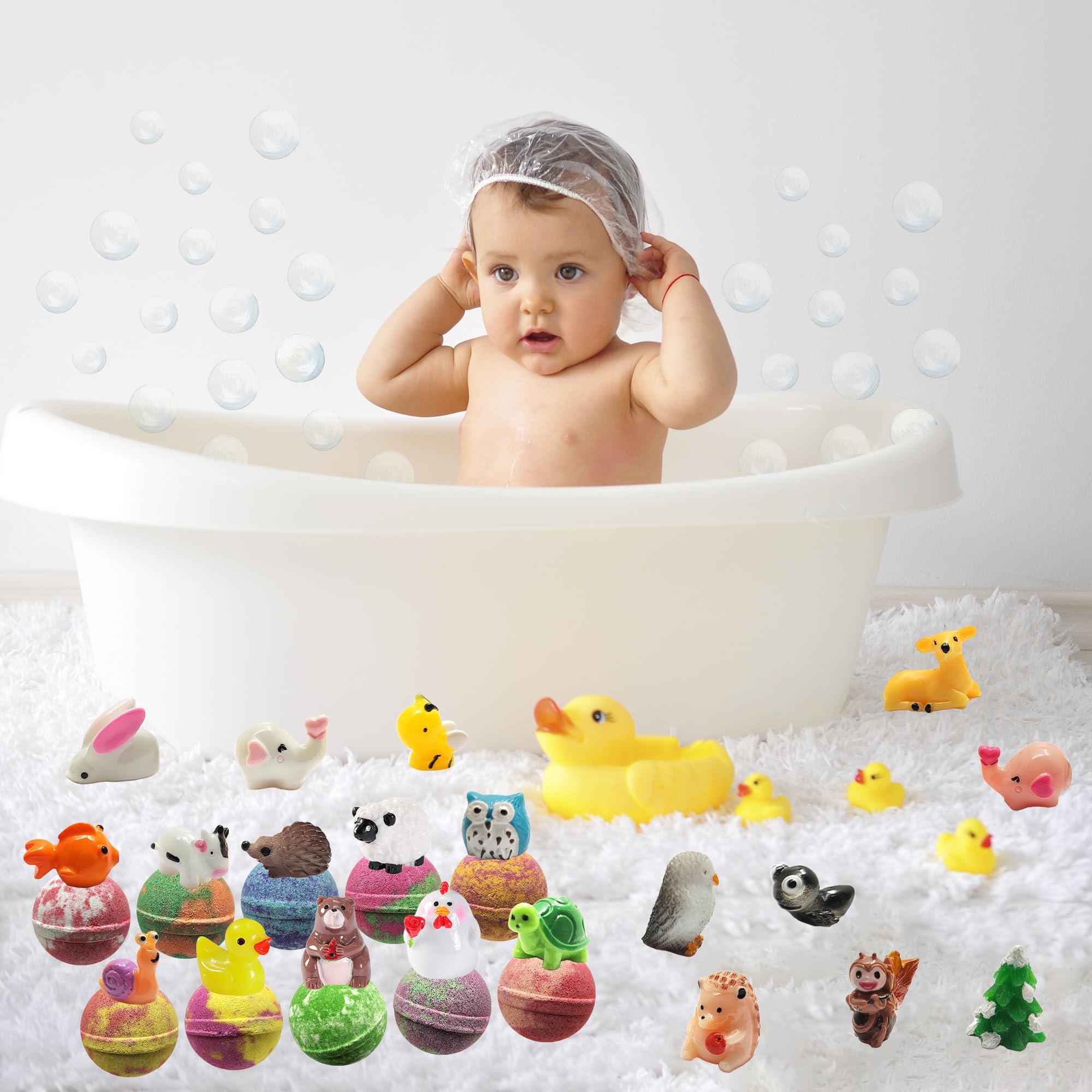 Joanne Arden Organics Kids Bath Bombs Gift Set. 20 Natural Bath Bombs with Toys Inside & Farm Playmat. Animal Bath Bombs for Boys and Girls with Prize Inside