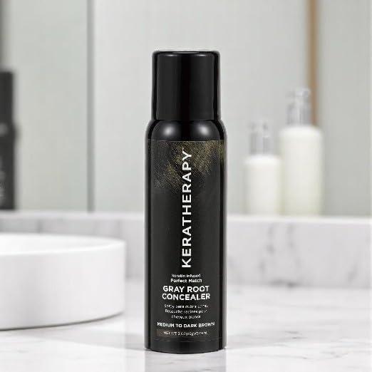KERATHERAPY Keratherapy Keratin Infused Perfect Match Gray Root Concealer Spray, Dark Brown, 3 oz, 118 ml - Root Cover Up Spray to Hide Gray Roots - Keratin Therapy Hair Darkening & Temporary Scalp Concealer