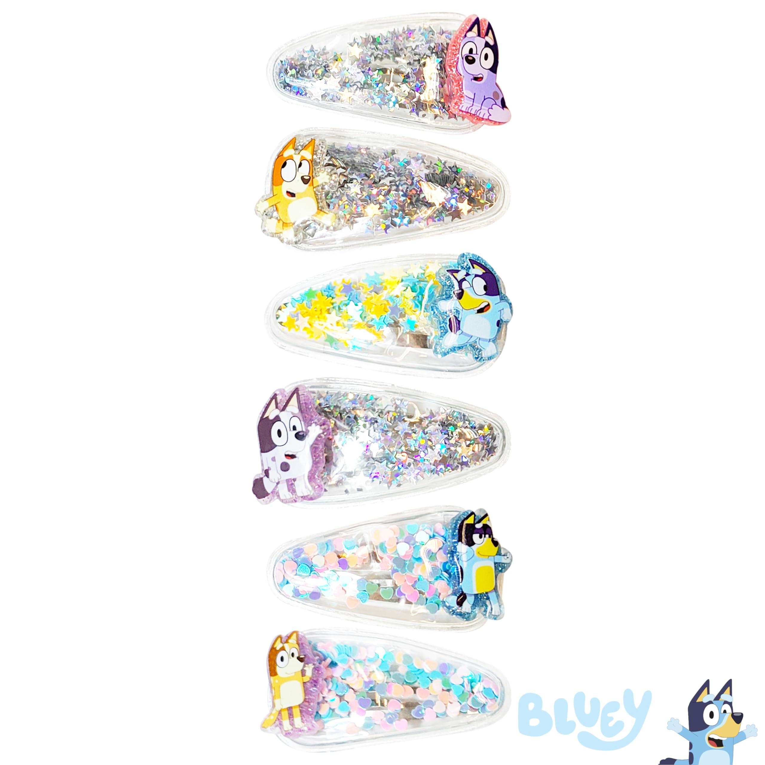 LUV HER LUV HER Bluey Hair Accessories For Girls, 6pc Cute Hair Clips with Favorite Bluey Character Charms, Magical Confetti Hair Clips, Ages 3+