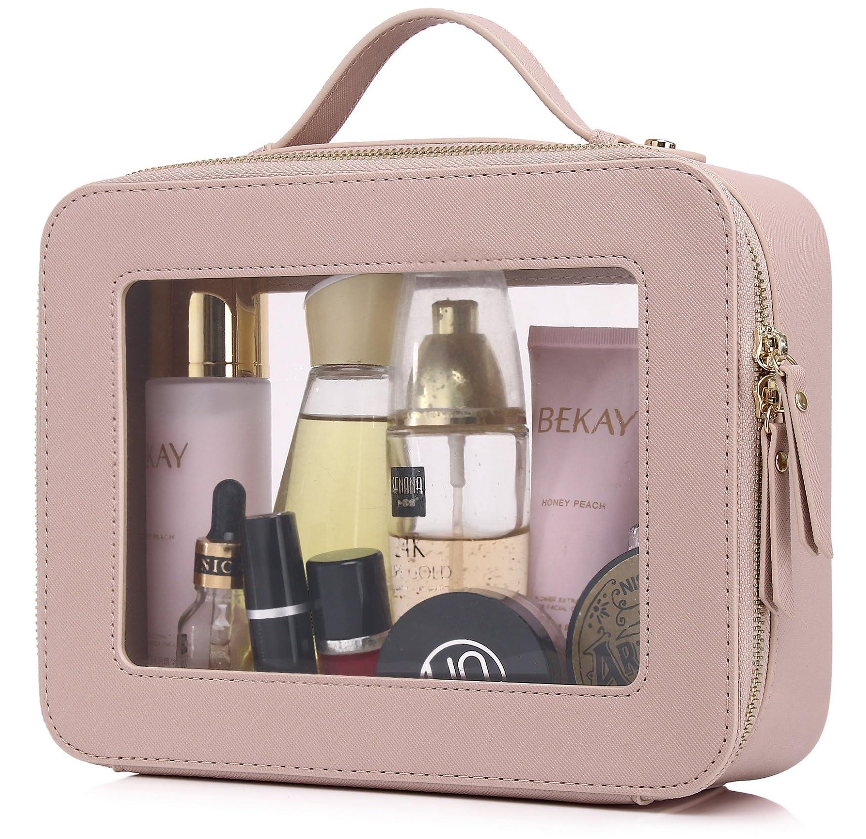 Pinkmik Pinkmik Clear Makeup Bag for Women Waterproof Travel Cosmetics and Toiletries Case Portable Makeup Oaganizer Bag Clear Car Bag with Zipper (Pink, L-1)