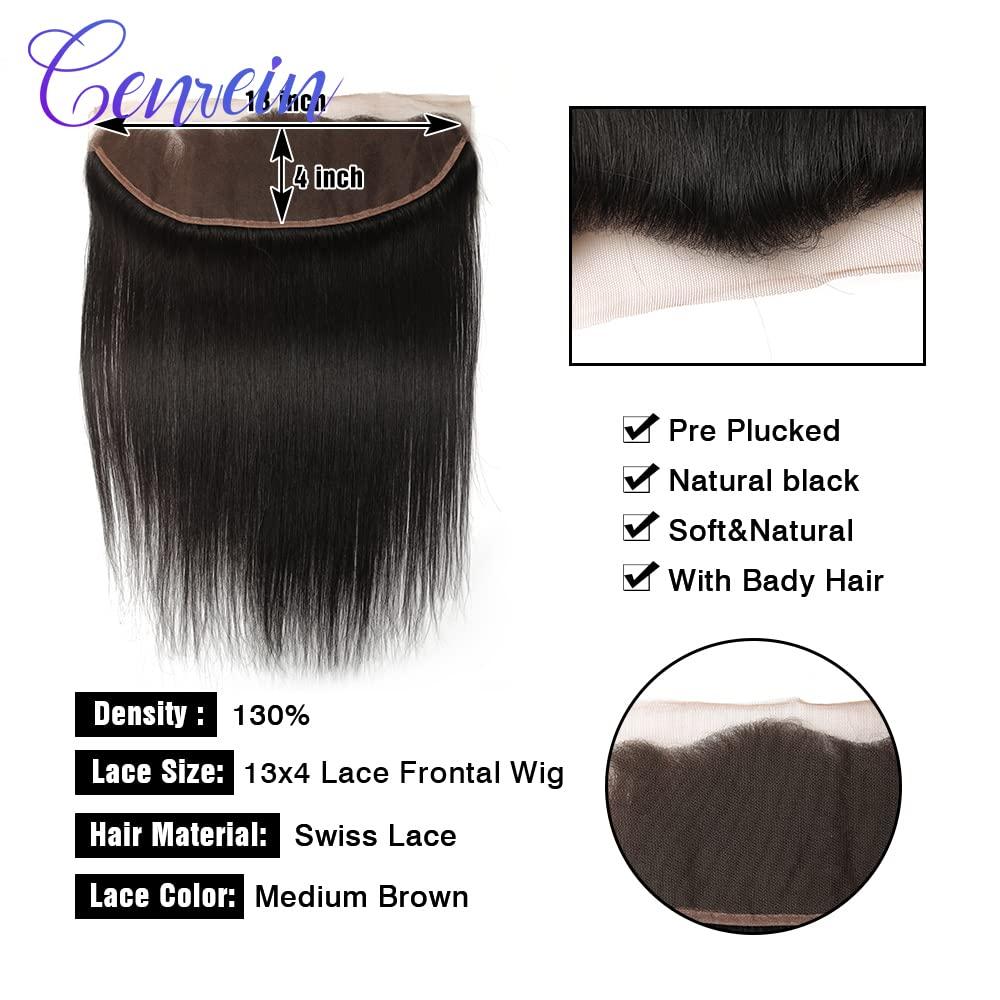 Genrein Genrein Brazilian Bone Straight Hair 13x4\" Lace Frontal closure Ear to Ear Free Part Unprocessed Natural black Straight Human Hair Extensions 9A [14 Inch]