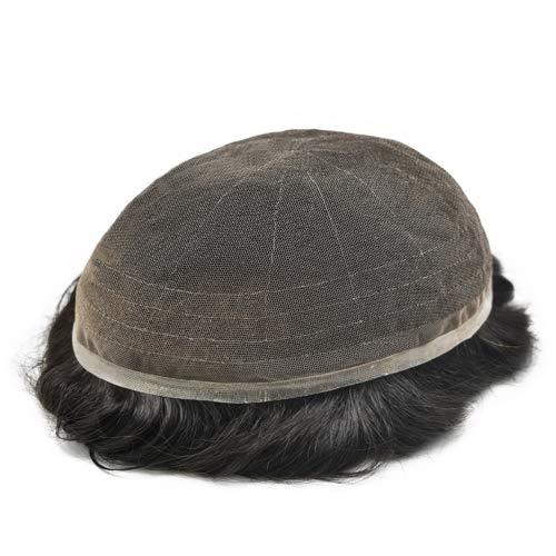 Notherss Full Swiss Lace Mens Toupee Transparent French Lace European Human Hair System For Men With Soft Lace Front Natural Hairline And Bleached Knots Hand Tied Hair Replacement Unit For Men Durable Men Weave For Thinning Hair (8X10, #260 2# DARKEST BROWN60