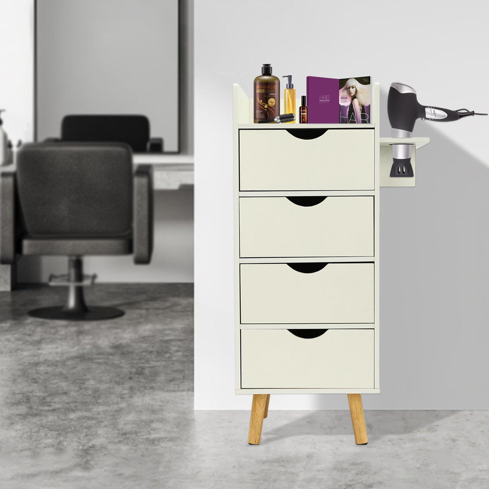 HYYKJ-US HYYKJ-US Salon Storage Cabinet with 4 Drawers and Hair Dryer Holder Hair Salon Cabinet Beauty Barber Salon Styling Station Organizer Equipment for Home Commercial Use White