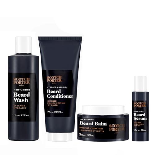 Scotch Porter Scotch Porter Beard Collection Cleanse, Moisturize, Soothe & Style Coarse, Dry Hair while Encouraging Growth for a Fuller/Healthier-Looking Beard Includes Full-Size Wash, Conditioner, Serum & Balm