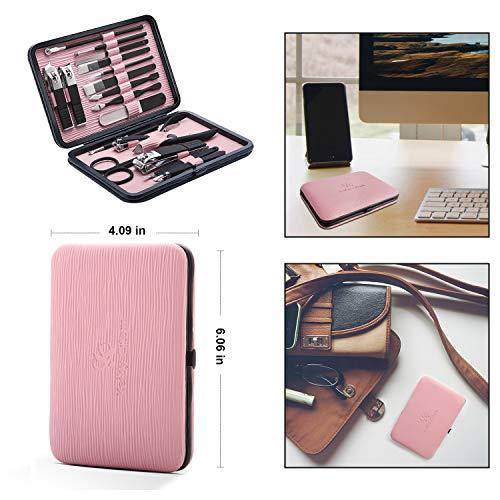 Keiby Citom Manicure Set Professional Nail Clippers Kit Pedicure Care Tools- Stainless Steel Women Grooming Kit 18Pcs for Travel or Home (Pink)