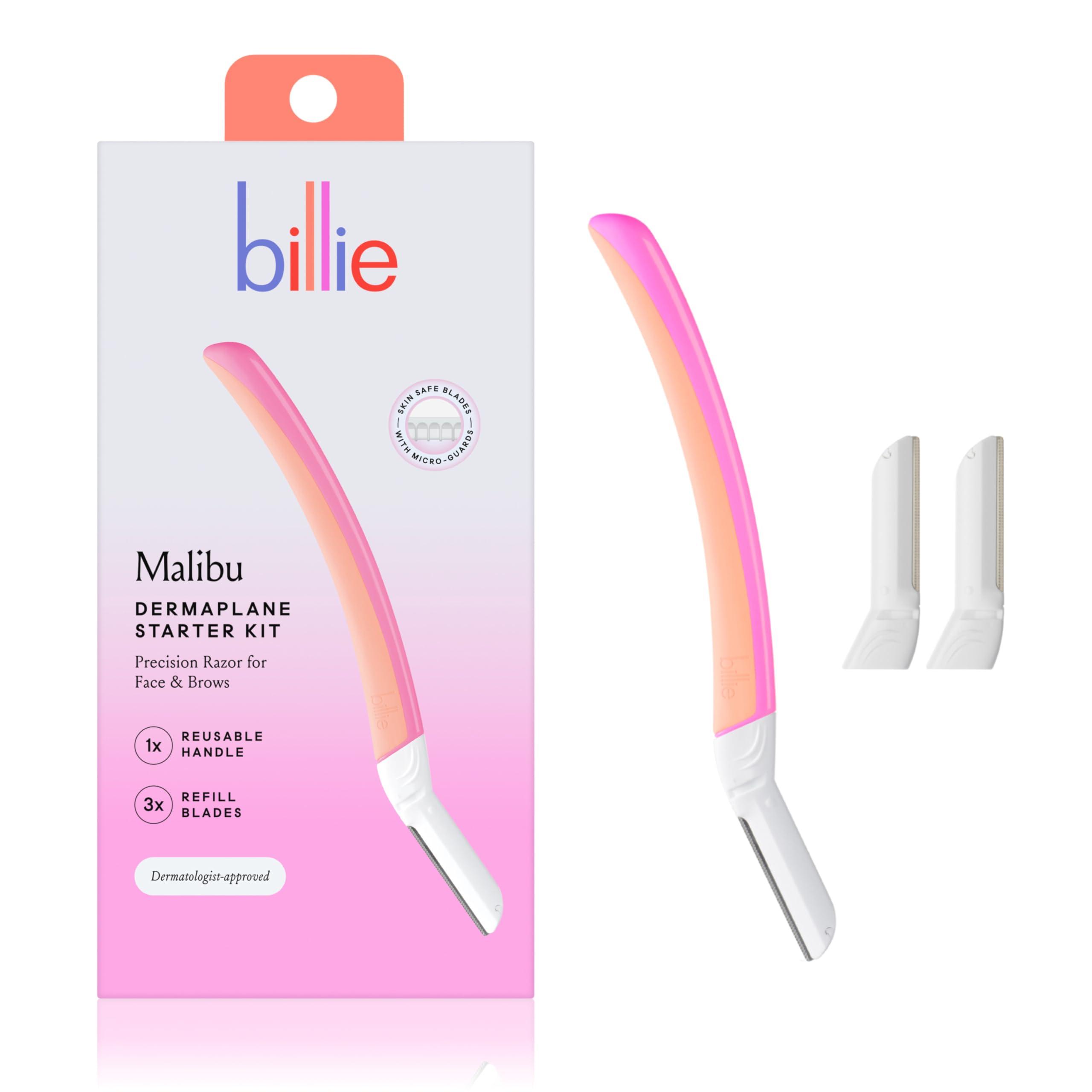 Billie Billie Dermaplane Starter Kit + Body Buffer Exfoliating Bar - Reusable Handle, 3 Refill Blades, Remove Hair & Exfoliate