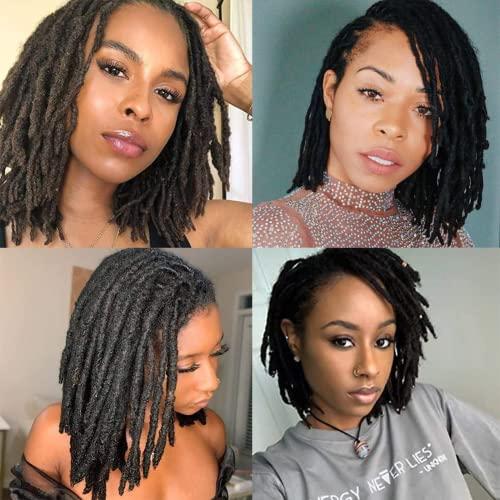 Lyummy Loc Extensions Human Hair 100% Human Hair 6 Inch 22 Strands Dreadlock Extensions for Men/Women Full Head Handmade 0.6cm Thinner Can Be Dyed Bleached Curled and Twisted Natural Black Loc Extensions
