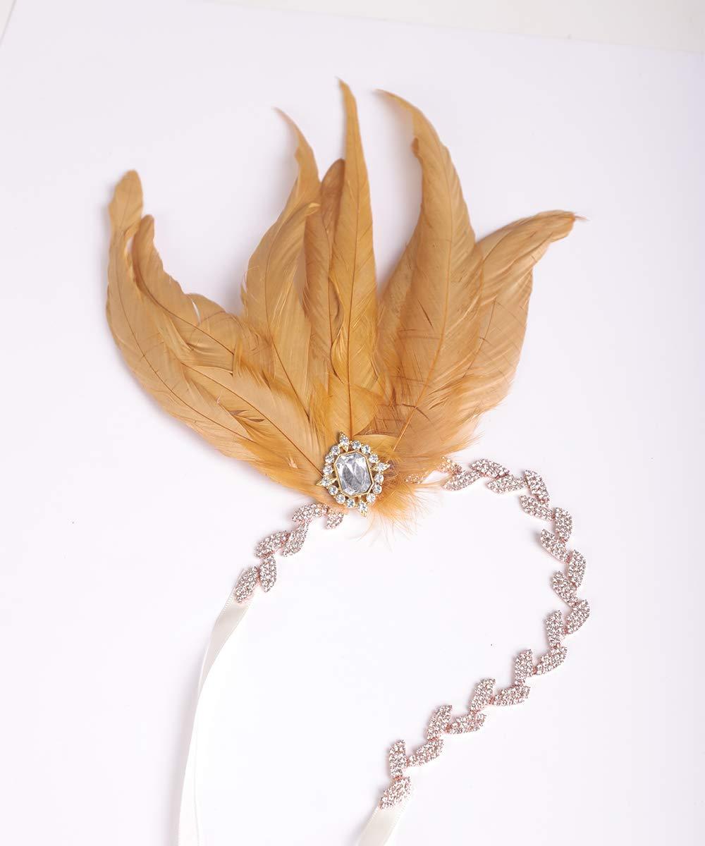 Aimimier Aimimier 1920s Flapper Peacock Feather Headband Crystal Leaf Head Chain Headpiece Prom Party Hair Accessories for Women