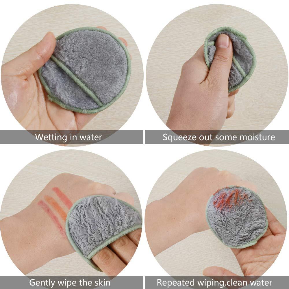 SUNLAND SUNLAND Reusable Makeup Remover Pads for Face,Eye,Lips 16 Pack Microfiber Face Cleansing Gloves Washable with Laundry Bag and Travel Bag Rounds Toner Pads (round 3.15inchx16, grey)