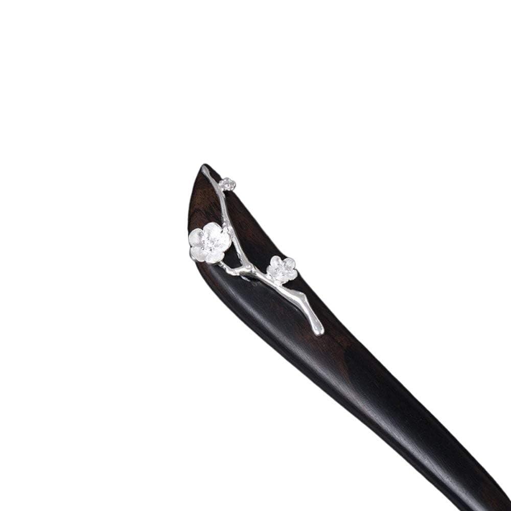 FANLIKIKI Chignon Pin Hair,Hair Sticks,Hair Chopsticks,S925 Silver Hair Sticks for Buns,Plum Bossom Hair Chopsticks Elegant Hair Pins Stick Chinese Classical Wooden Chopsticks