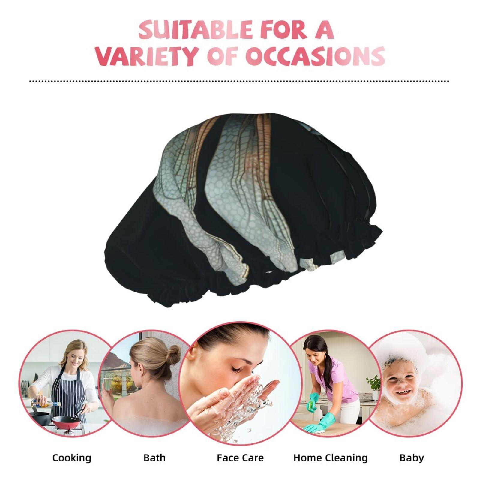 GFLFMXZW Dragonfly Shower Cap Reusable Double Layered Bath Cap Waterproof Hair Cap with Elastic Band Bathing Hat Spa Salon Shower Hat for Women Men