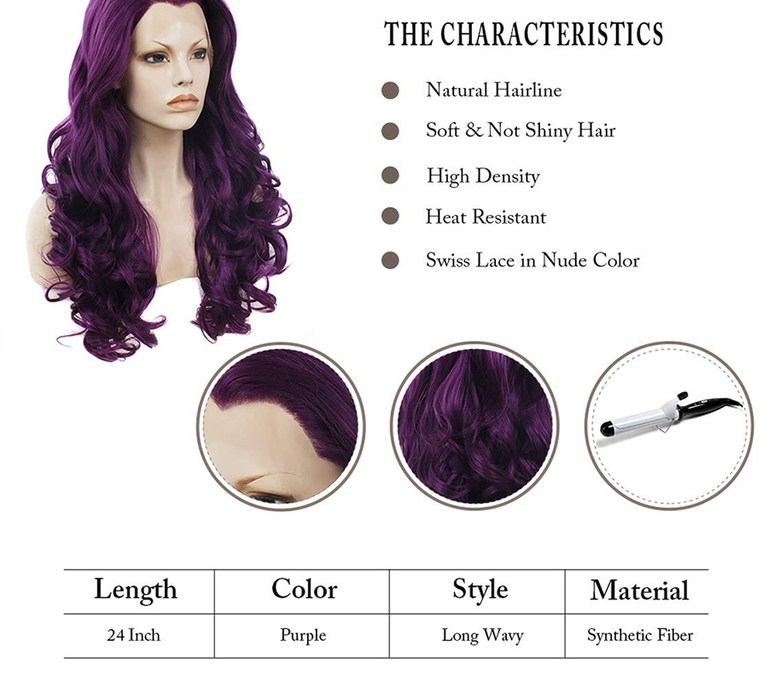 PAYNAN Purple Wig Wavy Synthetic Lace Front Wigs Cosplay Wigs Heat Resistant Fiber Glueless