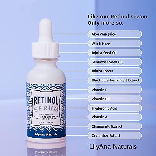 LilyAna Naturals Retinol Plus - Retinol Cream for Face 1.7oz (1-Pack) and LilyAna Naturals Retinol 2.5% Serum 1oz (1-Pack), for effective treatment of dark spots and acne scars