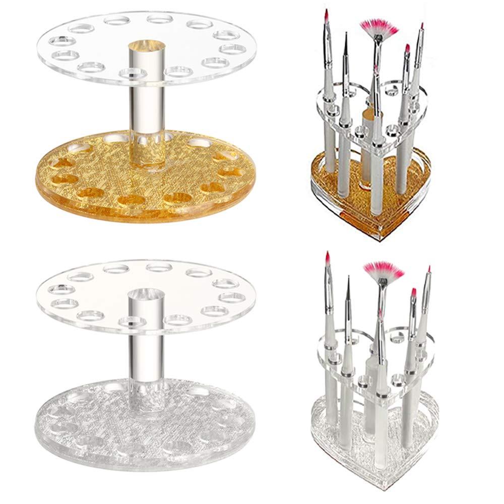 LIXIATIAN LIXIATIAN 12 Holes Makeup Brush Holder Organizer, Acrylic Nail Art Brush Desktop Display Holder Shelf, Pen Stand Storage Rack for Home Office (Heart,Silver)