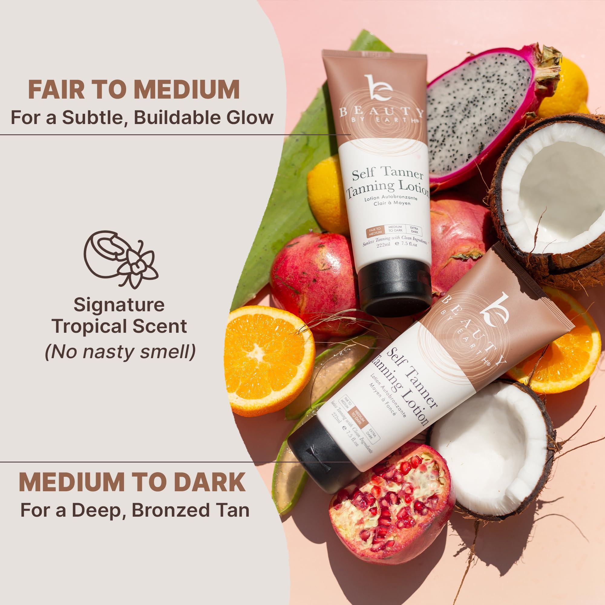 Beauty by Earth Tanning Lotion Self Tanner - USA Made with Natural and Organic Ingredients Non Toxic Sunless Browning Lotion, Best Gradual Tanner for Men and Women, Streak-Free Fake Tan, Fair to Medium